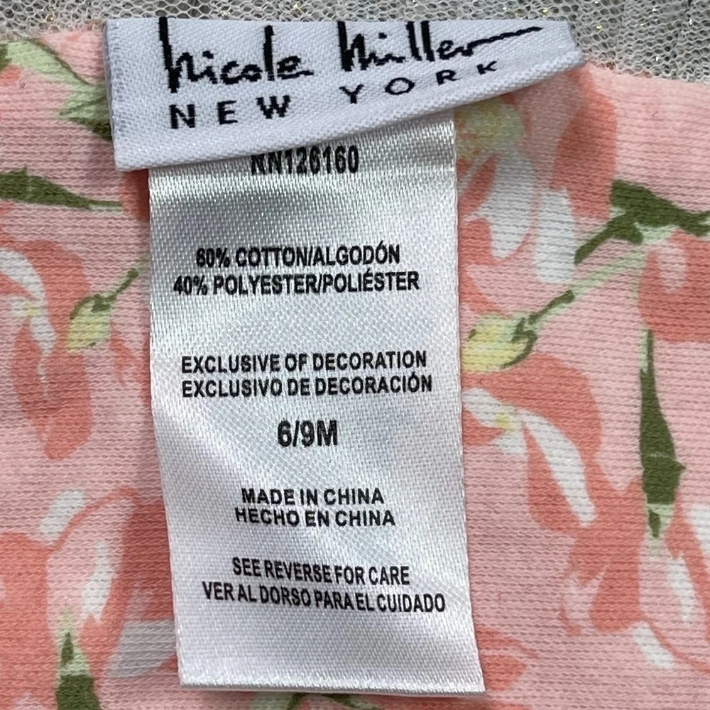 NICOLE MILLER Infant Baby Bib Girl 6 - 9 M Pink & White Floral with Ruffles